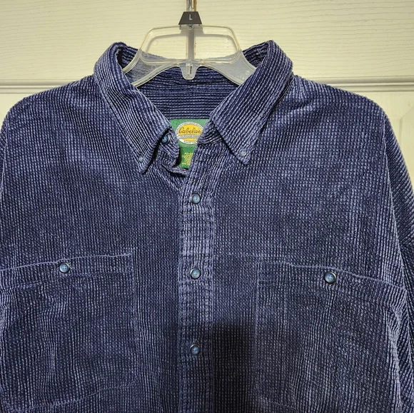 Mens Cabelas Blue Corduroy Button-Up Shirt - Picture 5 of 10
